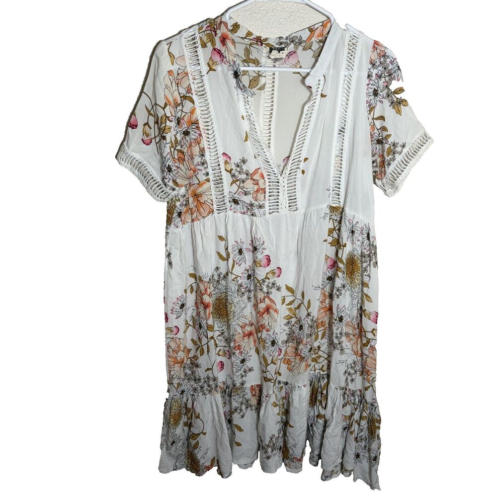 Jaase Dress Women's Medium Cottage Boho Floral Lightweight V-Neck Summer